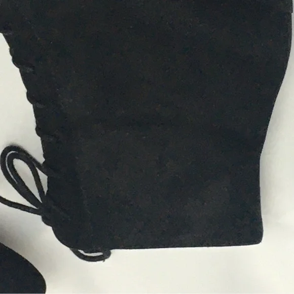 BLACK FAUX SUEDE STACKED HEEL BOOTS - Picture 15 of 15